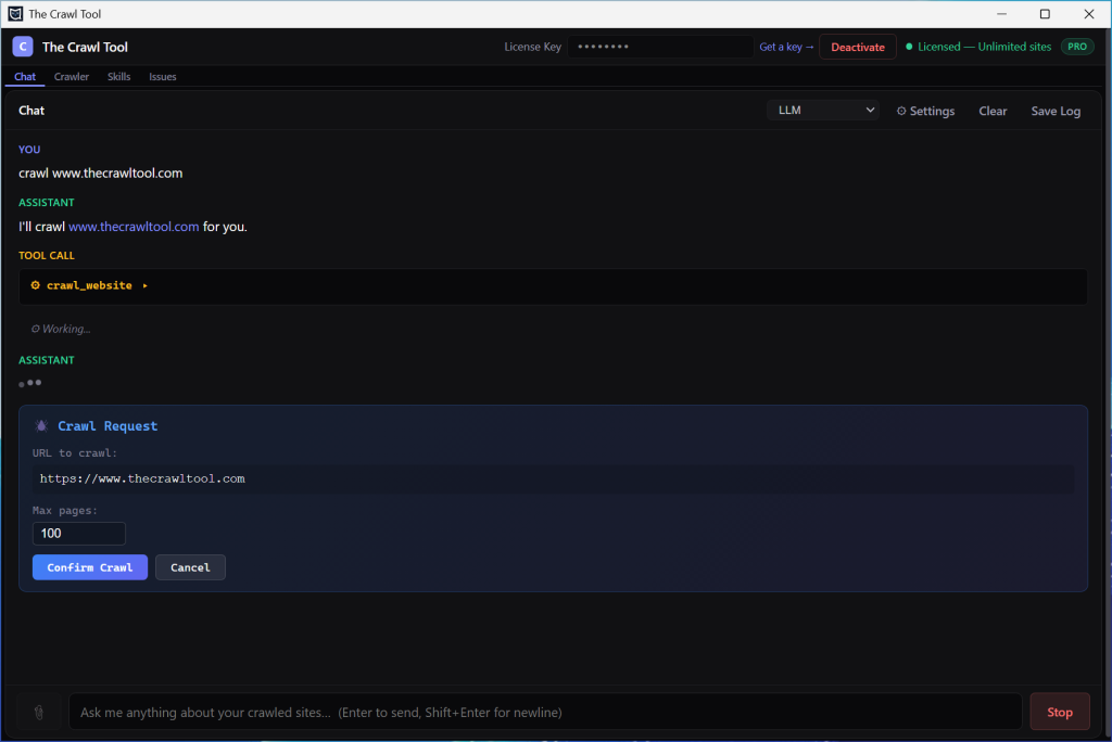 The Crawl Tool Crawl Confirmation