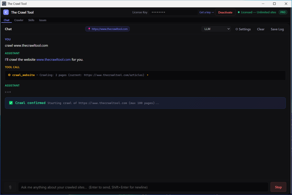 The Crawl Tool Crawling a site