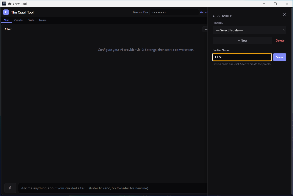 The Crawl Tool New Profile Screen
