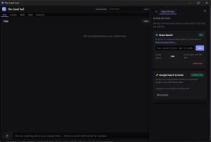 The Crawl Tool Settings - Other API Keys screen showing Brave Search configuration