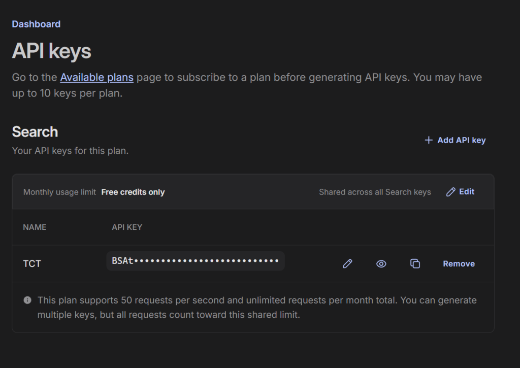 Brave Search API Keys