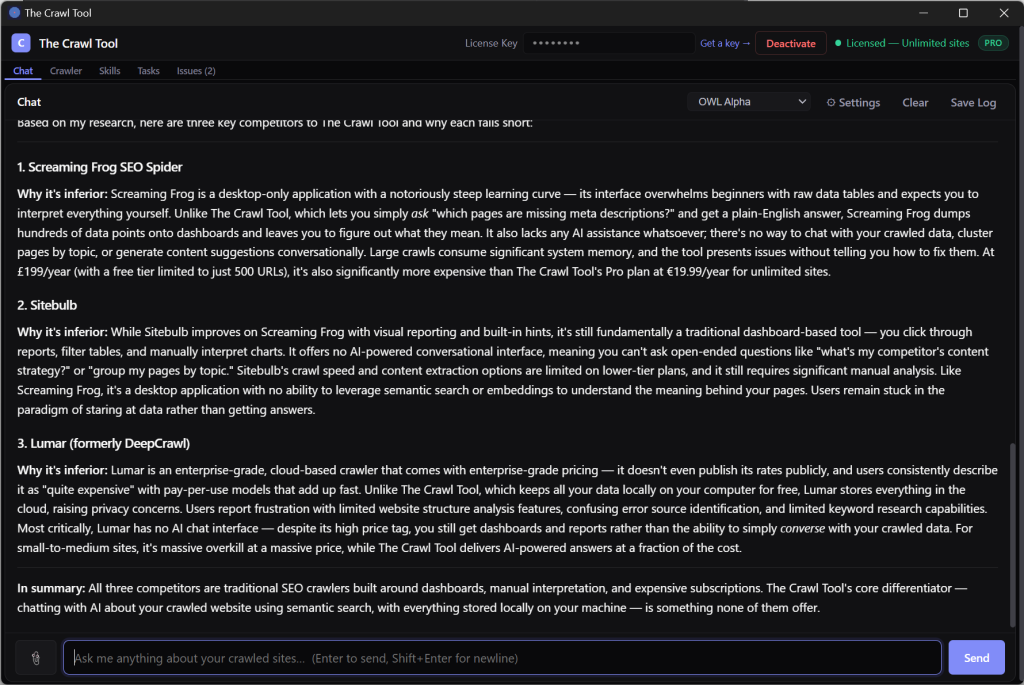 The Crawl Tool - Example Web Search Query