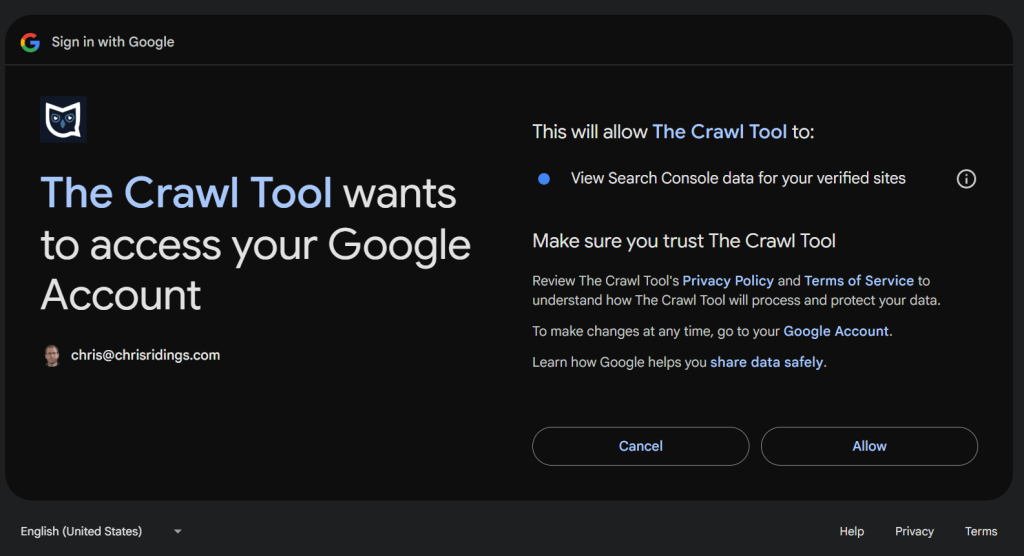 Google OAuth - allow Search Console Data