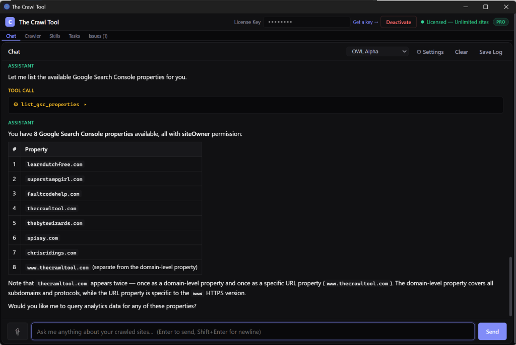 The Crawl Tool - What Search Console properties are there?