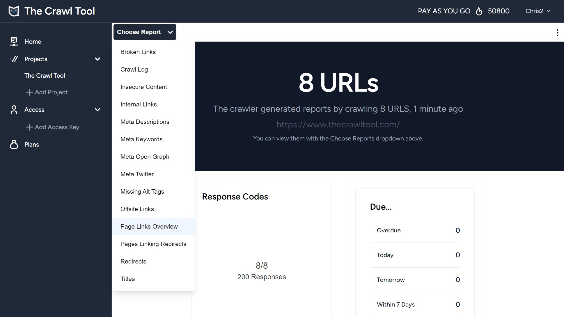 Reports dropdown