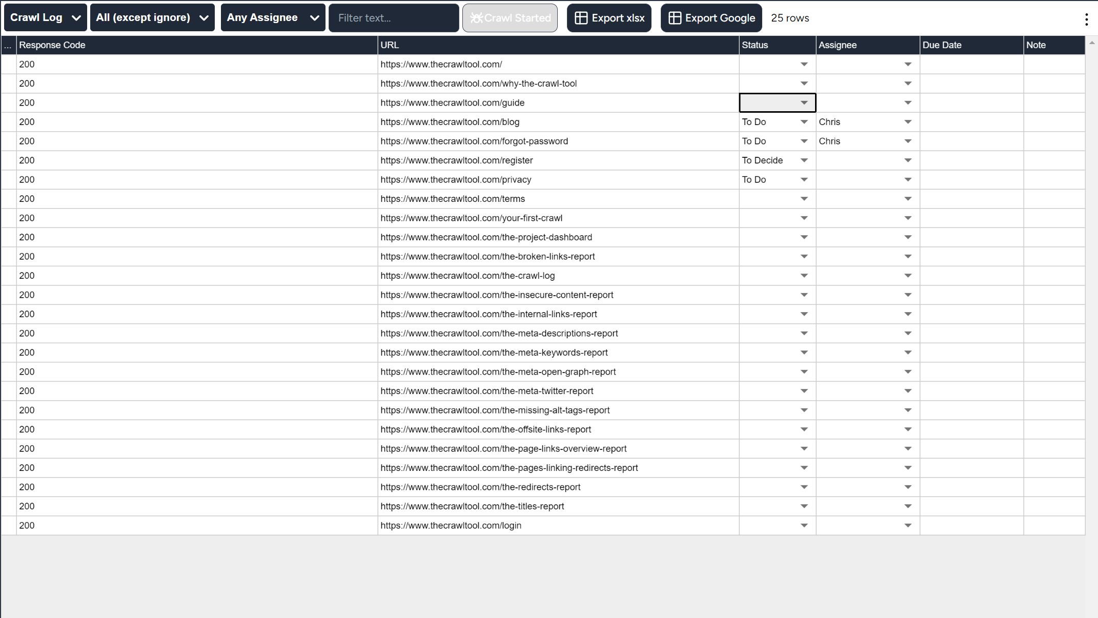 Excel export