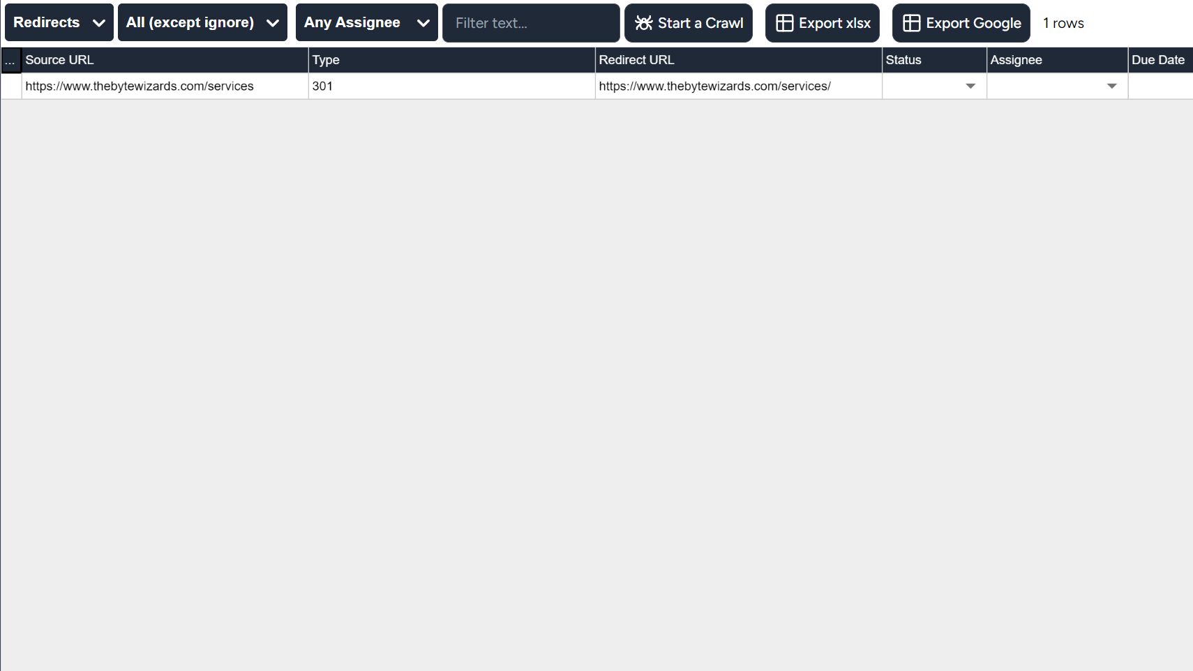 Redirects report