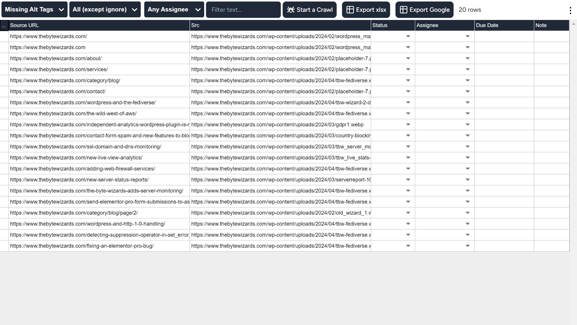 Missing alt tags report
